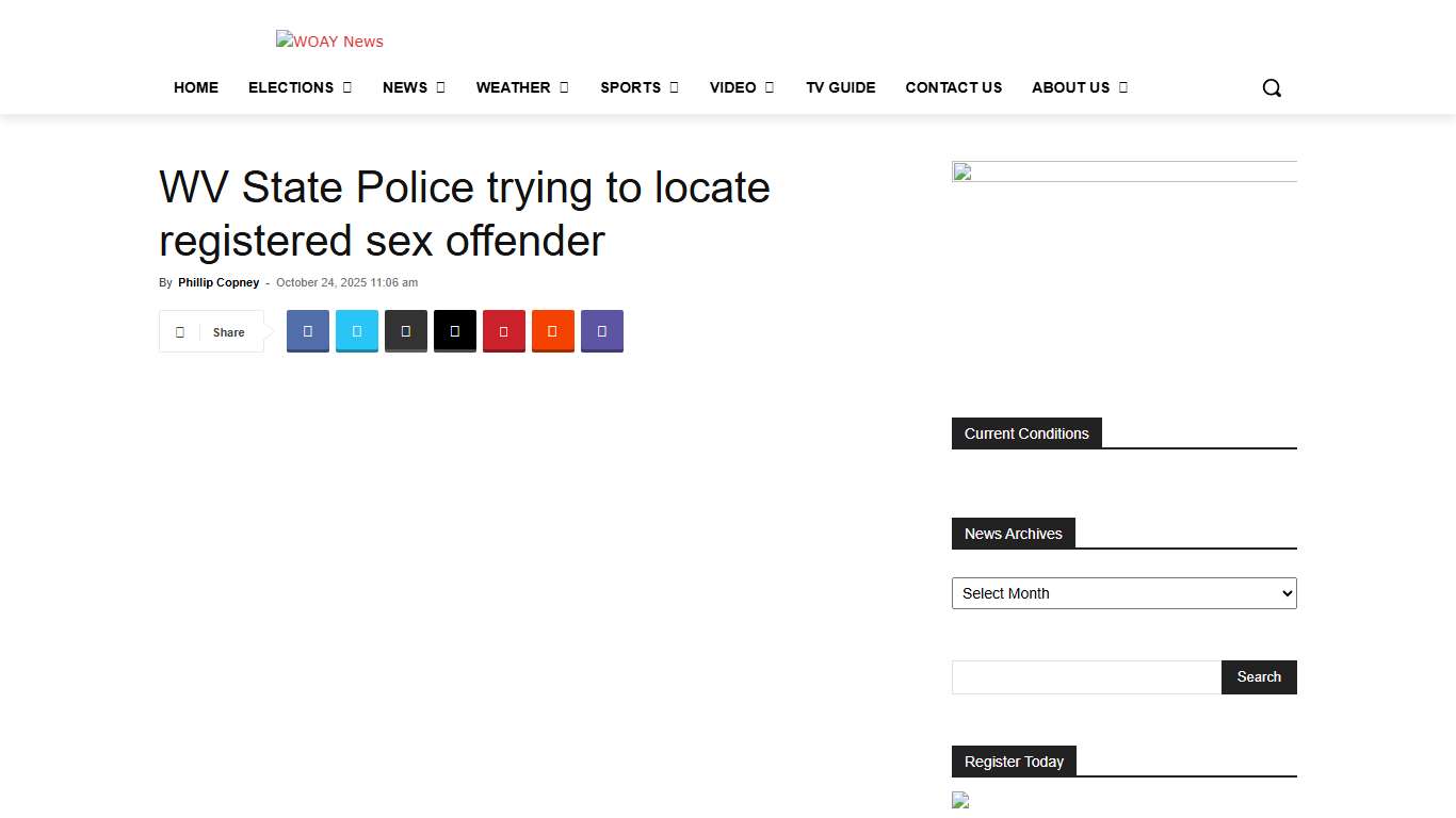 WV State Police trying to locate registered sex offender